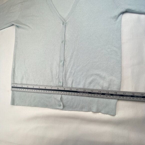 Italian Wool Cardigan Sweater Button Down Long Sleeves Deep V-Neck Light Blue - Picture 7 of 12